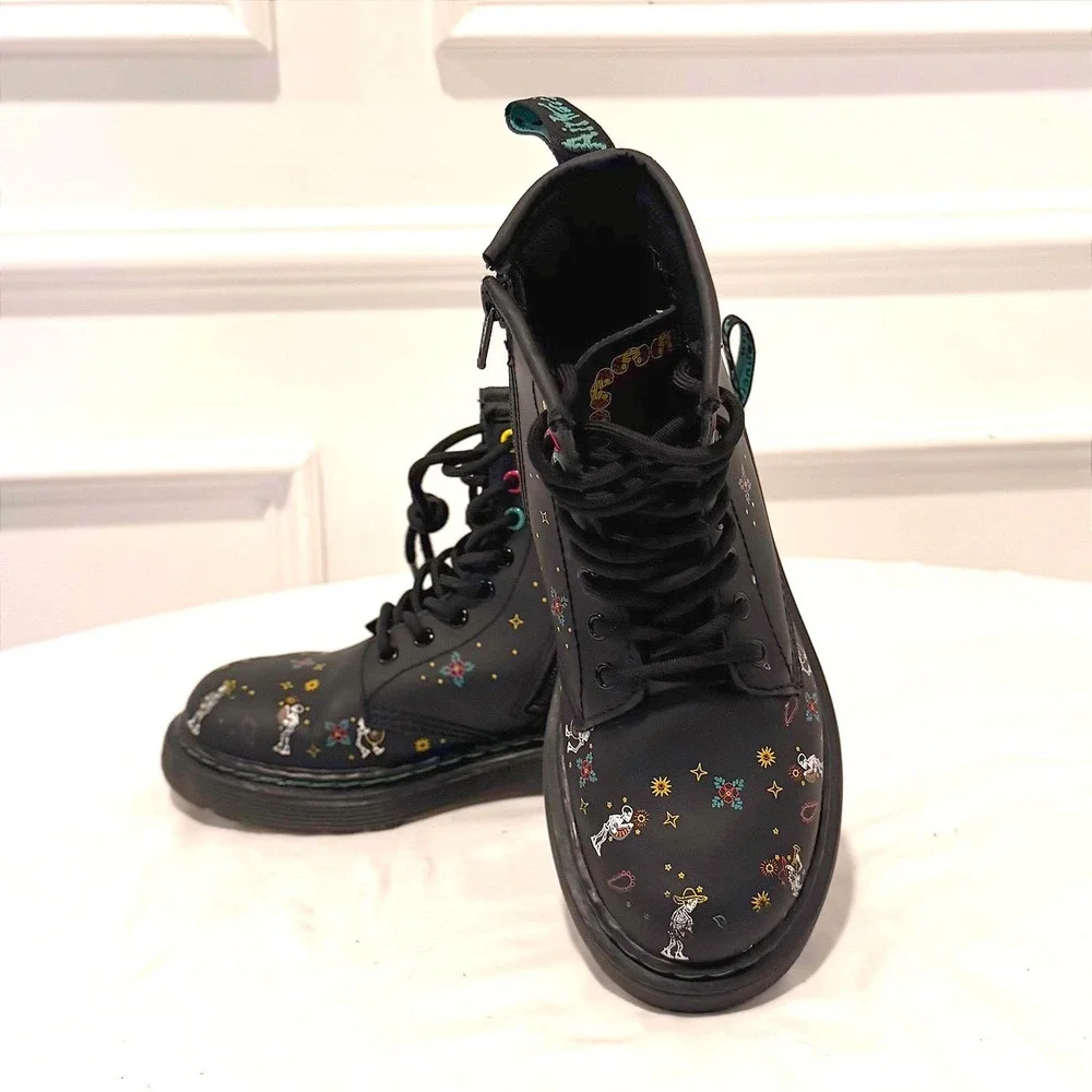 Dr. Martens Youth Size 13 (UK‎ 12) Day of the Dead Skull Print Combat Boots